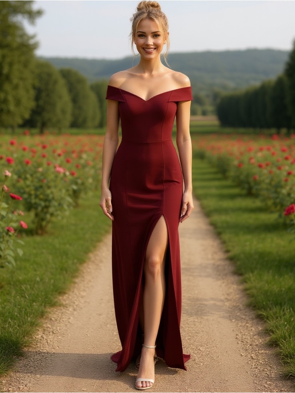 Dessy Collection Off Shoulder Criss Cross Back Trumpet Dress,‎ Cabernet, SZ 12